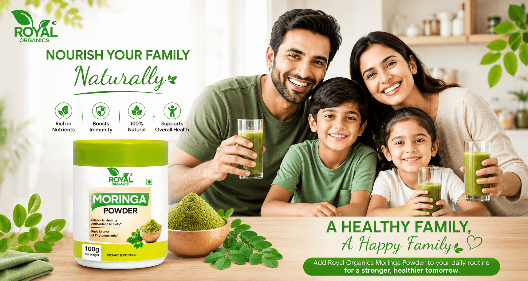 Royal Organics — Premium Moringa Wellness logo and brand